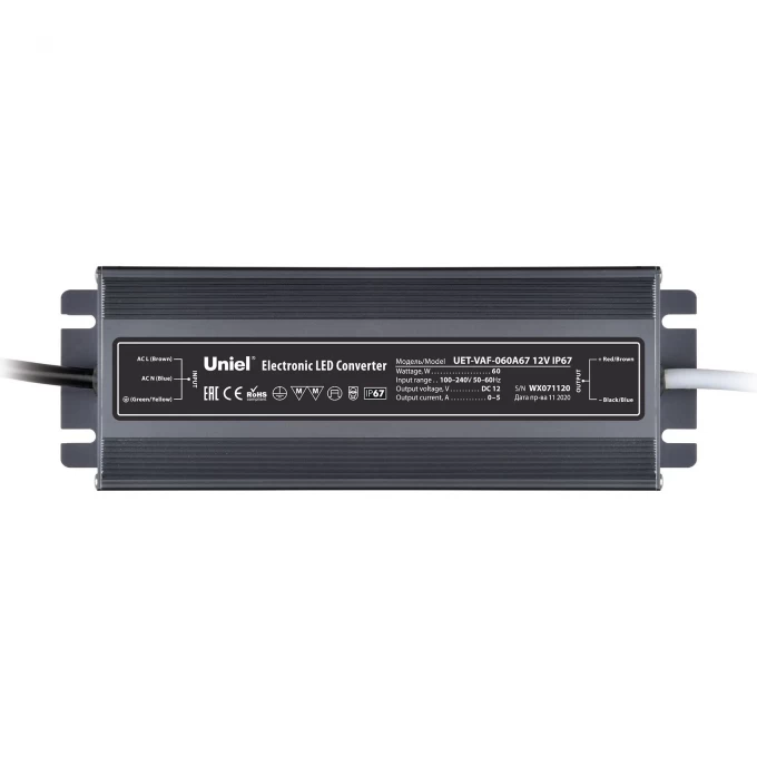 Блок питания ультратонкий UNIEL UET-VAF-060A67 12V IP67 UL-00007575 Блок питания ультратонкий UNIEL UET-VAF-060A67 12V IP67 UL-00007575