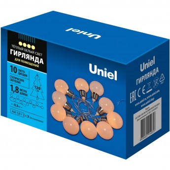 Гирлянда UNIEL ULD-S1800-010/STB/3AA WARM WHITE IP20 BULBS