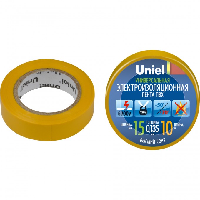 Изоляционная лента UNIEL UIT-135P 10/15/01 YEL 04515 Изоляционная лента UNIEL UIT-135P 10/15/01 YEL 04515