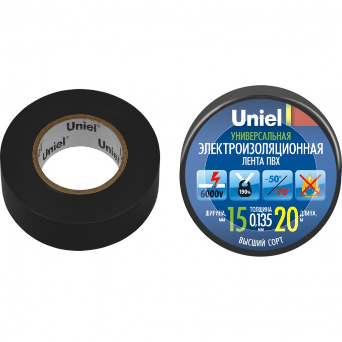 Изоляционная лента UNIEL UIT-135P 20/15/01 BLK 04484 Изоляционная лента UNIEL UIT-135P 20/15/01 BLK 04484