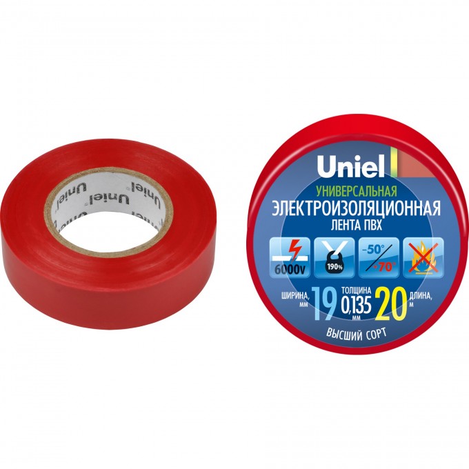 Изоляционная лента UNIEL UIT-135P 20/19/01 RED 04479 Изоляционная лента UNIEL UIT-135P 20/19/01 RED 04479