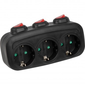 Разветвитель сетевой UNIEL S-GES3-16OB BLACK с выключателем, 3 гнезда, 16А, 3500Вт