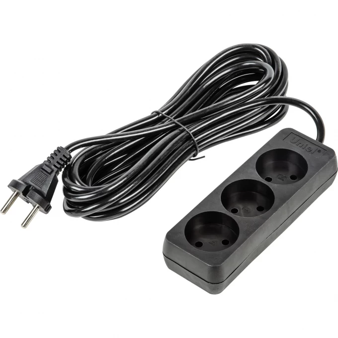 Удлинитель UNIEL S-CU3-5 BLACK серии Ultra, шнур 5м., 3 гнезда, 10A, б/з UL-00009985 Удлинитель UNIEL S-CU3-5 BLACK серии Ultra, шнур 5м., 3 гнезда, 10A, б/з UL-00009985